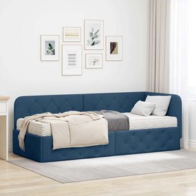 vidaXL Estrutura de Cama de Canto com colchão Azul 80 x 200 cm tecido