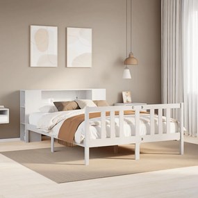 vidaXL Cama com estante sem colchão 140x200 cm pinho maciço branco