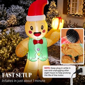 Boneco de Gengibre Insuflável de Natal, 135 x 60 x 250 cm, Iluminação LED, Multicolor