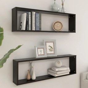 vidaXL Estantes de parede cúbicas 2pcs contr. 100x15x30cm preto brilh.