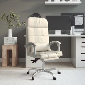 vidaXL Cadeira escritório massagens reclinável couro artificial creme