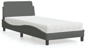 Cama com colchão 90x190 cm tecido cinzento-escuro