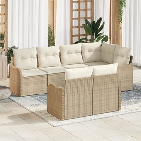 Conjunto de Sofás de Jardim vidaXL 7 Peças com Almofadas Bege Vime Sintético