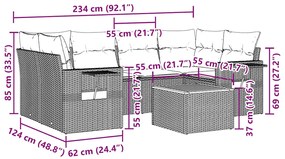 7 pcs conjunto de sofás p/ jardim c/ almofadões vime PE preto