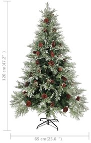 Árvore Natal pré-iluminada c/ pinhas 120 cm PVC/PE verde/branco