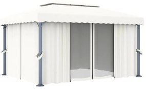 Gazebo com cortinas e cordões de luzes LED 4x3 m branco nata