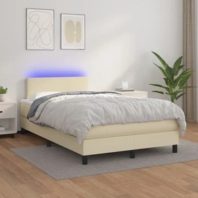 vidaXL Cama box spring c/ colchão/LED 120x200cm couro artificial creme