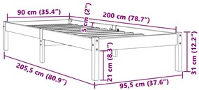 Cama sem colchão 90x200 cm pinho maciço castanho-mel