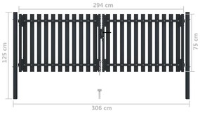 Portão de cerca com porta dupla 306x125 cm aço antracite