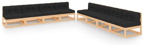 8 pcs conjunto lounge de jardim c/ almofadões pinho maciço