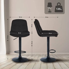 Banco de bar em tecido com estrutura preta 92-113 x 46 x 54 cm preto
