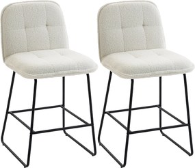 HOMCOM Conjunto de 2 Bancos de Bar, Bancos Estofados em Tecido Bouclê, Assento Extra-Largo 66H cm, Creme | Aosom Portugal