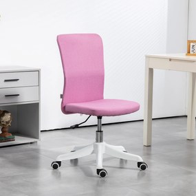 Cadeira de Escritório sem Apoio para os Braços Estofada em Linho Sintético com Altura Ajustável 53x43x85-93 cm Rosa