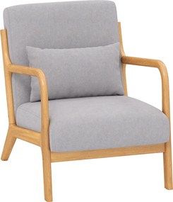 HOMCOM Poltrona para Sala Nórdica Acolchoada com Apoio para os Braços e Estrutura de Madeira de Borracha 61x78x76 cm Cinza | Aosom Portugal