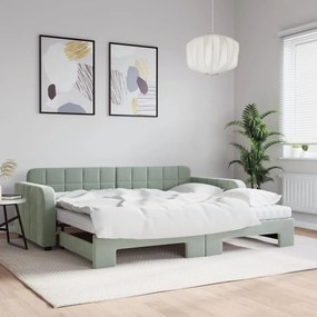 vidaXL Sofá-cama c/ gavetão e colchões 90x190 cm veludo cinzento-claro