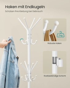 Cabide metálico 48 x 43 x 175 cm com ganchos para roupas e acessórios, branco