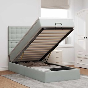Estrutura cama otomana colchões 90x200 cm veludo cinzento claro