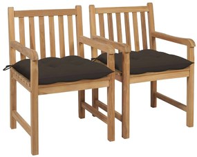 vidaXL Cadeiras de jardim c/ almofadões cinza-acast. 2 pcs teca maciça