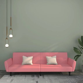 Sofá-cama de 2 lugares veludo rosa