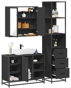 vidaXL 3 pcs conjunto móveis casa de banho derivados de madeira preto