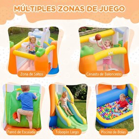 Castelo insuflável infantil com tema de coelho (SOPRADOR NÃO INCLUIDO), escorrega, piscina de bolas, parede de escalada e saco de transporte para cria