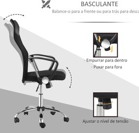 Cadeira de Escritório  de Tecido de Malha Encosto para a Cabeça de PU  Carga de 120 kg Preto