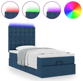 Cama Otomana com Colchão &amp; LEDs Tecido Azul 100x200 cm