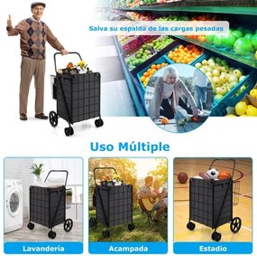 Carrinho de compras com forro de Oxford 120 L de metal dobrável Carrinho de supermercado portátil Carrinho de lavandaria Carga 40 kg 61 x 60 x 102 cm