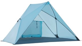 Outsunny Tenda de Praia Dobrável para 2-3 Pessoas Anti UV 50+ Tenda Quebra-Vento com Janela e Bolsa de Transporte 210x147x120cm Azul