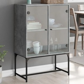vidaXL Armário de apoio c/ portas de vidro 69x37x100 cm cinza cimento