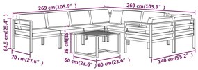 9 pcs conjunto lounge jardim com almofadões alumínio antracite
