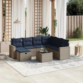 vidaXL 8 pcs conjunto sofás p/ jardim c/ almofadões vime PE cinzento