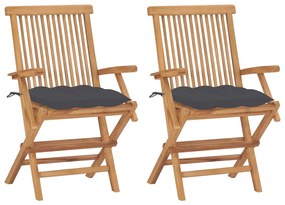 vidaXL Cadeiras de jardim c/ almofadões antracite 2 pcs teca maciça