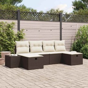 vidaXL Conjunto de Sofá de Jardim de 6 Peças com Almofadas Castanho Rattan Sintético