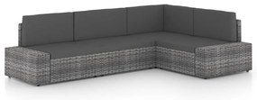 4 pcs conjunto lounge de jardim c/ almofadões vime PE cinzento