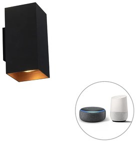 LED Candeeiro de parede inteligente preto com quadrado dourado incluindo 2 WiFi GU10 - Sab Design