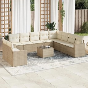 11 pcs conjunto sofás de jardim c/ almofadões vime PE bege