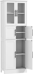 HOMCOM Móvel para banheiro, móvel de armazenamento 6 níveis, 6 portas sendo 2 vitradas, prateleiras ajustáveis, 60x30x170cm, branco | Aosom Portugal