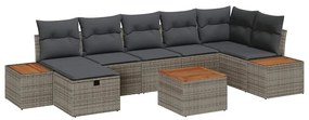 Conjunto de Sofá de Jardim com 8 Peças e Almofadas Cinza em Rattan e P