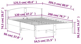 Estrutura de cama com cabeceira 120x200 cm pinho maciço