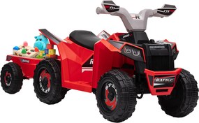 HOMCOM Quadriciclo Elétrico para Crianças com Reboque Bateria 6V de 18-36 Meses com Velocidade 2,5 km/h 106x41,5x48,5 cm Vermelho | Aosom Portugal