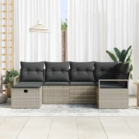 Conjunto de Sofás de Jardim 6 Peças com Almofadas Cinzento-claro Vime