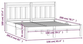 Estrutura de cama king 150x200 cm madeira maciça preto