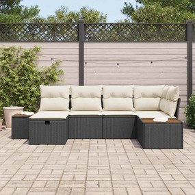 Conjunto de Sofá de Jardim de 6 Peças com Almofadas Preto Rattan Sinté