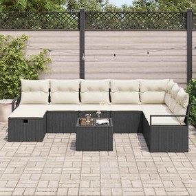 Conjunto de Sofá de Jardim de 9 Peças com Almofadas em Polyrattan Pret