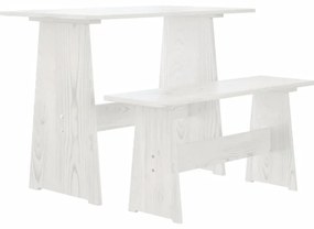 Mesa de jantar com banco pinho maciço branco