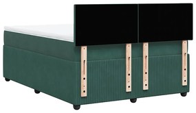 Cama com molas/colchão 160x200 cm veludo verde-escuro