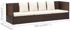 Espreguiçadeira jardim c/ almofadão+almofadas vime PE castanho