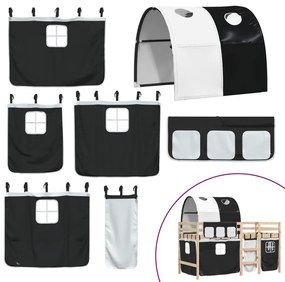 Cama alta criança c/ túnel 90x190 cm pinho maciço branco/preto