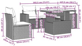 6 pcs conjunto sofás de jardim com almofadões vime cinzento